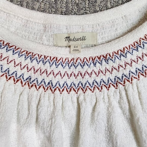 Madewell Superlight Jacquard Embroidered Smocked Top Organic Cotton XS - Picture 9 of 11